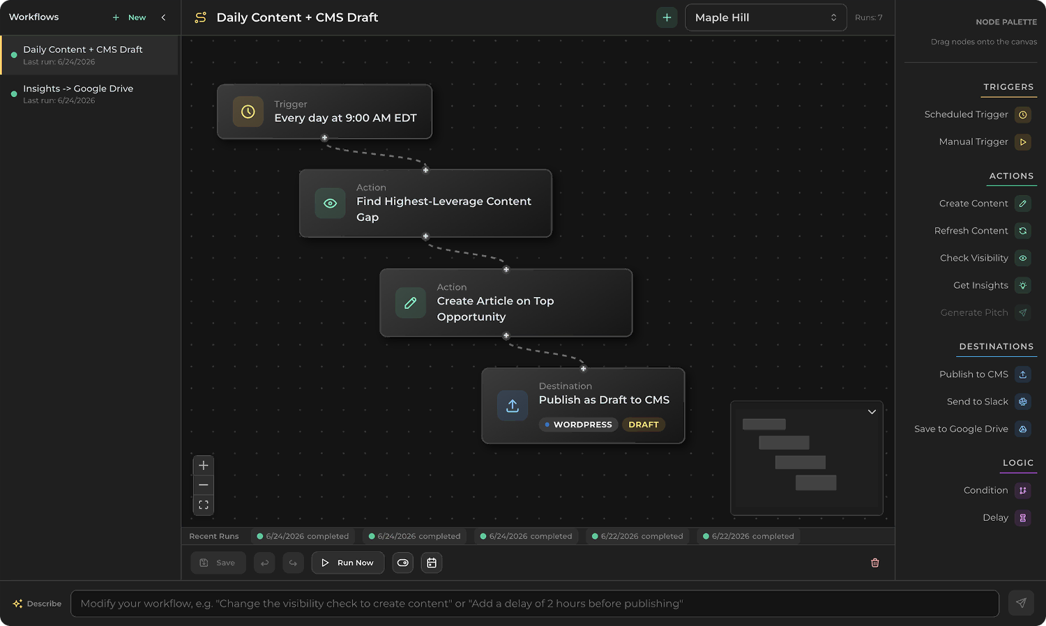 Workflow builder for custom content automations